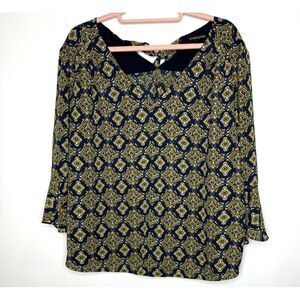 41 Hawthorn Blouse Womens XXL Navy‎ Popover Business Casual Cuff Flare Sleeve